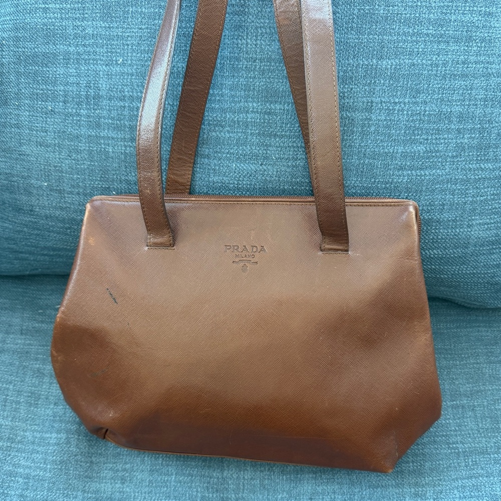 Prada Vintage Brown Leather Tote Bag